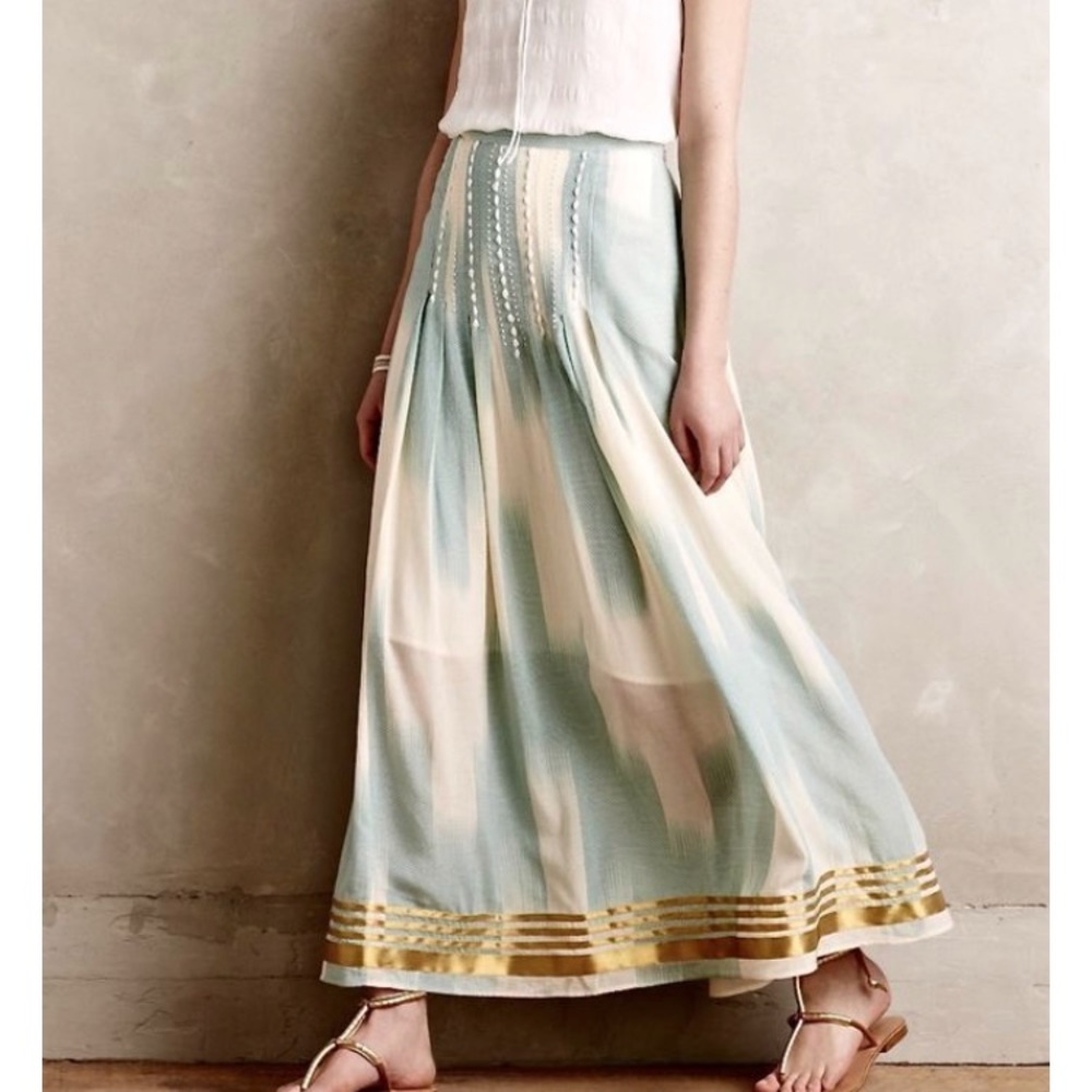 Anthropologie Blue and Cream Maxi Skirt